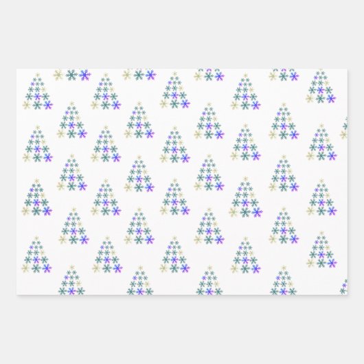 Festlicher Lila Schneeflocken Weihnachtsbaum Geschenkpapier Set (Vorderseite)
