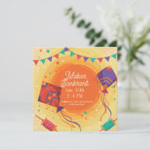 Festlicher Makar Sankranti lila Drachen Einladung (Stehend Vorderseite)