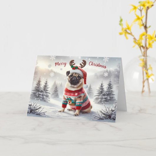 Festlicher Mops Karte (Gelbe Blume)