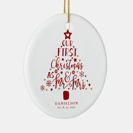 Festlicher Mr. und Mrs. Newly Weds Weihnachtsbaum Keramik Ornament (Rechts)