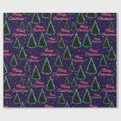 Festlicher Neon Frohe Weihnachtsbäume und Schnee Geschenkpapier (Flach)