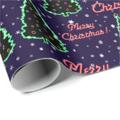 Festlicher Neon Frohe Weihnachtsbäume und Schnee Geschenkpapier (Rolleneckpunkt)