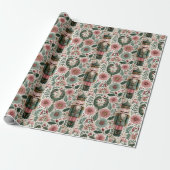 Festlicher Nussknacker in Rosa und Grün Geschenkpapier (Ungerollt)