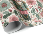 Festlicher Nussknacker in Rosa und Grün Geschenkpapier (Rolleneckpunkt)