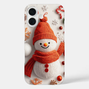 Festlicher orangefarbener Schneemann - Gestrickter iPhone 16 Hülle
