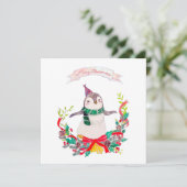 Festlicher Penguin Weihnachtskranz Feiertagskarte (Stehend Vorderseite)