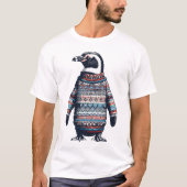 Festlicher Pinguin in einem farbenfrohen Pullover (Vorderseite)