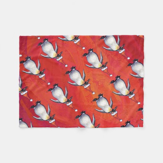 Festlicher Pinguin in einer Weihnachtsmannmütze Fleecedecke (Vorderseite (Horizontal))