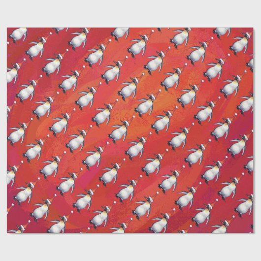 Festlicher Pinguin in einer Weihnachtsmannmütze Geschenkpapier (Flach)