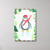 Festlicher Pinguin Ski Weihnachtsbaum Design Leinwanddruck (Vorderseite)