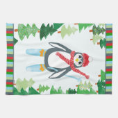 Festlicher Pinguin Skifahren Weihnachtsdesign Geschirrtuch (Horizontal)