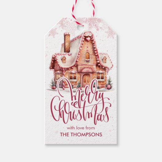Festlicher Pink Gingerbrett Weihnachtsanreiz Geschenkanhänger (Vorderseite)