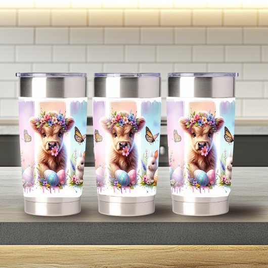 Festlicher Pinselstrich Osterhochland Kuh 20oz Thermobecher