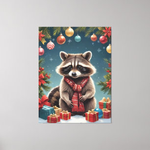 Festlicher Raccoon in Weihnachtsbeleuchtung Leinwanddruck