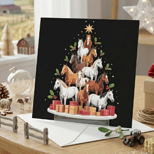 Festlicher Reit-Weihnachtsbaum aus Pferden Feiertagskarte