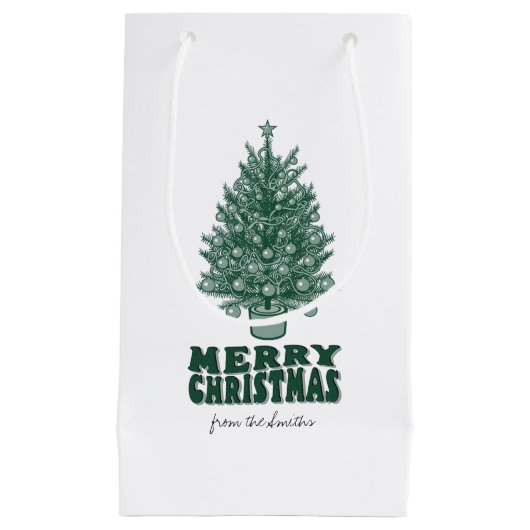 Festlicher Retro Grüner Weihnachtsbaum Kleine Geschenktüte (Vorderseite)