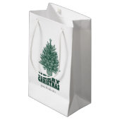 Festlicher Retro Grüner Weihnachtsbaum Kleine Geschenktüte (Vorderseite Schrägansicht)