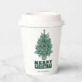 Festlicher Retro Grüner Weihnachtsbaum Pappbecher (Rückseite)