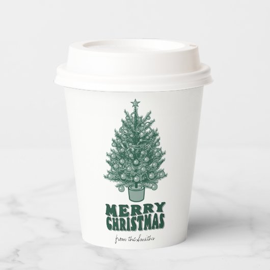 Festlicher Retro Grüner Weihnachtsbaum Pappbecher (Vorderseite)