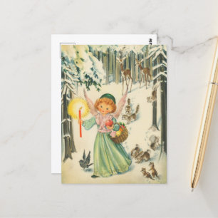 Festlicher retro vintage Weihnachtsengel Postkarte