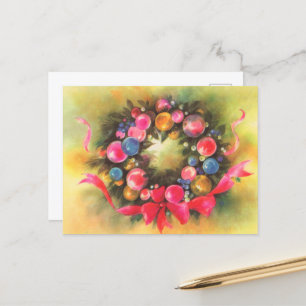 festlicher retro vintage Weihnachtskranz Postkarte