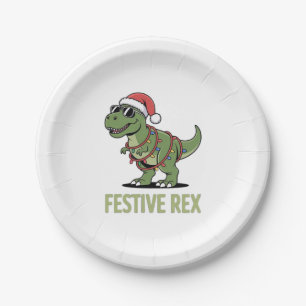 Festlicher Rex-Dinosaurier-Feiertagsstimmung Pappteller