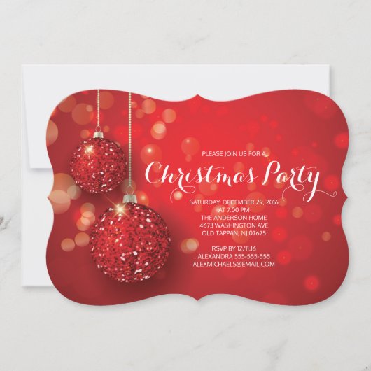 Festlicher Roter Glitzer Ornament Weihnachten Part Einladung (Vorderseite)