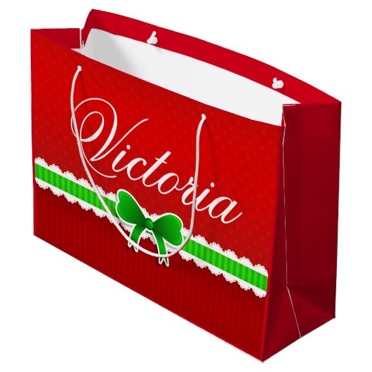 Festlicher roter grüner große geschenktüte (Rückseite Schrägansicht)