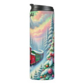 Festlicher Roter Grüner Wald Zug Thermosbecher (Nach rechts gedreht)