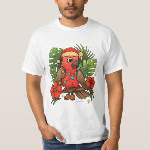 Festlicher roter Papagei mit tropischen Weihnachts T-Shirt