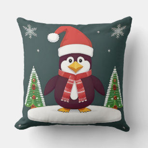 Festlicher roter Pinguin mit Weihnachtsmannmütze Kissen