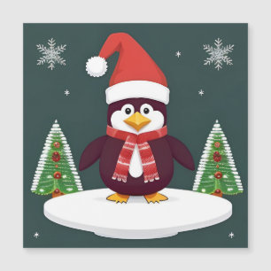 Festlicher roter Pinguin mit Weihnachtsmannmütze Magnetkarte