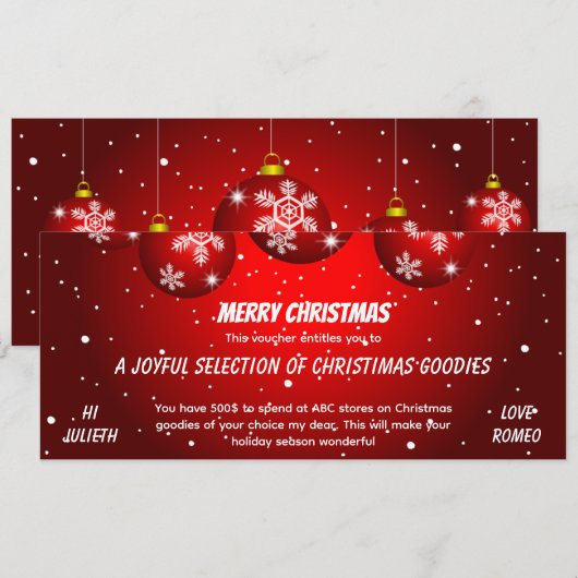 Festlicher roter Weihnachts-Geschenkgutschein (Vorne/Hinten)