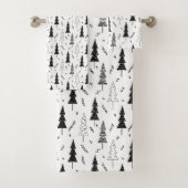 Festlicher Schwarz-weißer Doddle Weihnachtsbaum Badhandtuch Set (Insitu)