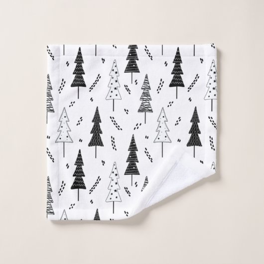 Festlicher Schwarz-weißer Doddle Weihnachtsbaum Badhandtuch Set (Waschlappen)