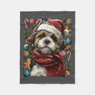 Festlicher Shih Tzu mit Santa-Hut Schneeiger Winte Fleecedecke