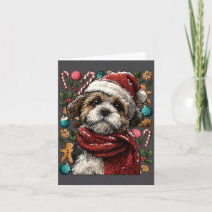 Festlicher Shih Tzu mit Santa-Hut Schneeiger Winte Karte