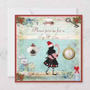 Festlicher Sip & See Alice & Flamingo-Baby-Empfang Einladung