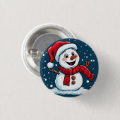 Festlicher Snowman-Cartoon mit Weihnachtsmannmütze Button (Vorne & Hinten)