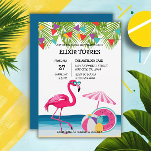Festlicher Sommer Strand Pink Flamingo Baby Dusche Einladung