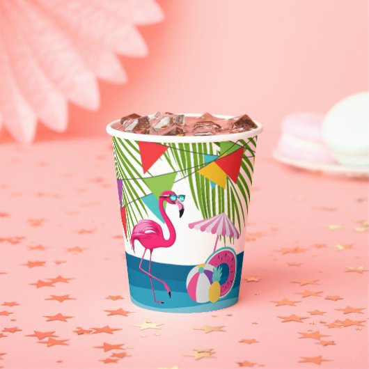 Festlicher Sommer Strand Pink Flamingo Baby Dusche Pappbecher (Insitu)