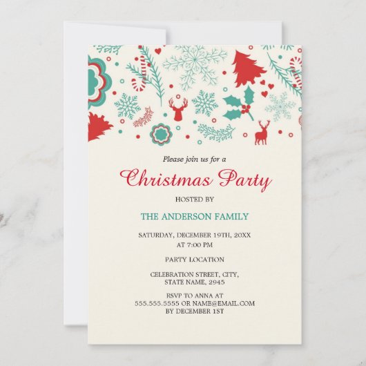 Festlicher Spaß Grüne Weihnachtsfeier Party Einlad Einladung (Vorderseite)