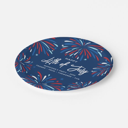 Festlicher Spaß Patriotische Feuerwerke 4. Juli Pa Pappteller (Schrägansicht)