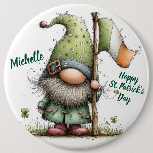 Festlicher St. Patrick's Day Gnom mit irischer Fla Button (Vorderseite)