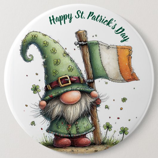 Festlicher St. Patrick's Day-Gnom mit irischer Fla Button (Vorderseite)