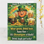 Festlicher St. Patrick's Day Leprechaun-Gruß Karte (Gelbe Blume)