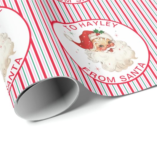 Festlicher Streifen Individuelle Name von Santa Gi Geschenkpapier (Rolleneckpunkt)