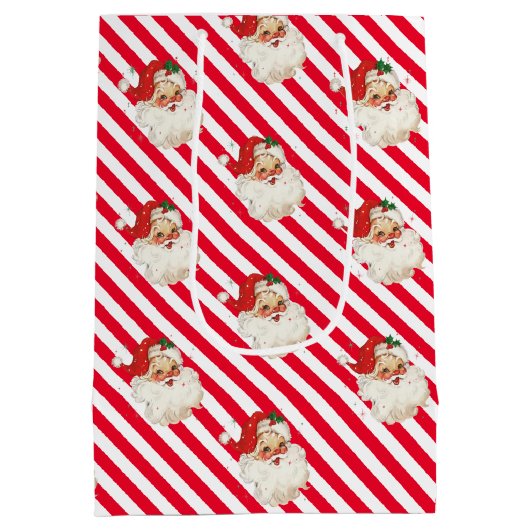 Festlicher Streifen Red Retro Weihnachten Mittlere Geschenktüte (Rückseite)