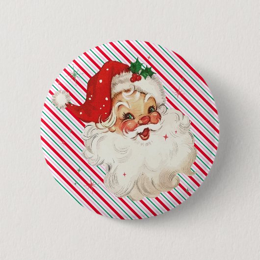 Festlicher Streifen Retro Santa Button (Vorderseite)