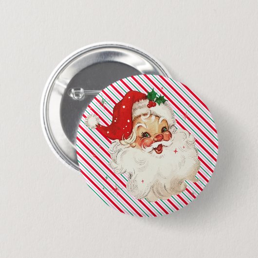 Festlicher Streifen Retro Santa Button (Vorne & Hinten)